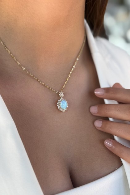 14 AYAR İTALYAN AVUSTURYA OPAL TAŞLI TASARIM ALTIN KOLYE