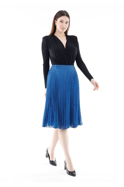Midi Length Polka Dot Pleated Chiffon Skirt