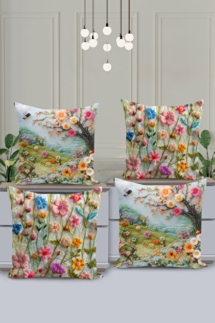 Set of 4 Cushion Cover Set, Reversible Digital Print