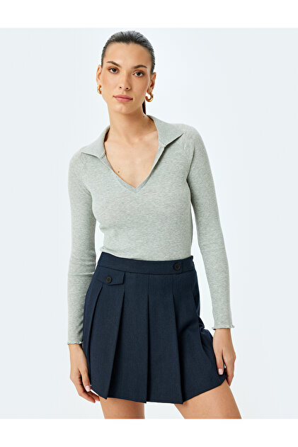 Long Sleeve Ribbed Polo Neck T-Shirt