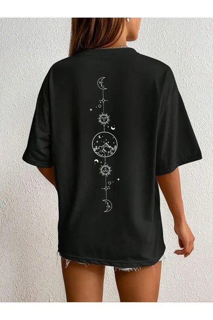 Tricou cu mânecă scurtă cu imprimeu Moon and Mountain - Confortabil XS-7XL