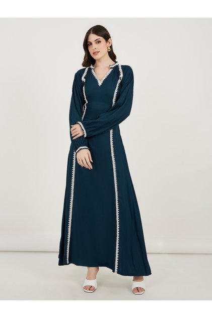 V Neck Lace Insert Kaftan