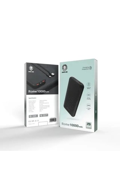 Rome 10000mAh Power Bank, 20W Fast Charging PD Powerbank, Dual USB-A & Type-C Output Portable Charger - Black