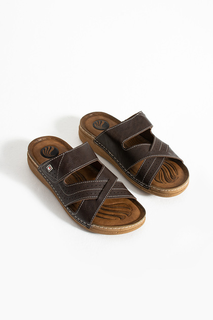 Men's Leather (Artificial) Orthopedic Velcro Adjustable Stitched Comfortable Stylish Inside-Out Men's Slippers