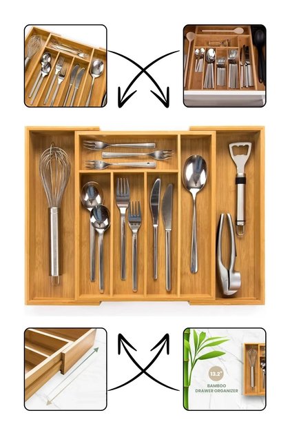 Adjustable kitchen bamboo drawer inside size adjustable spoon holder 5-7 sectioned