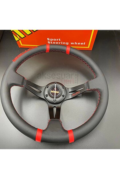 carlone Tempra-Tipo Göbek-35cm Siyah Deri Drifting Momo Spor