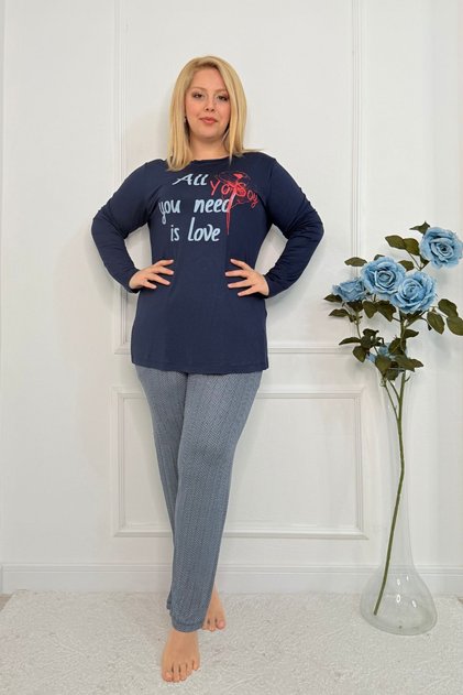 Women's Plus Size Letter Printed Long Sleeve Bottom Top Pajamas Set