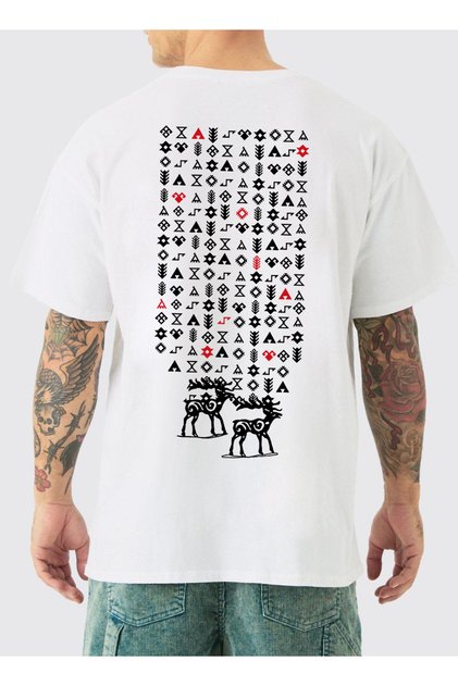 Oversized T-Shirt with Turkish Kilim Motifs, Custom Design, Unisex, 100% Cotton.