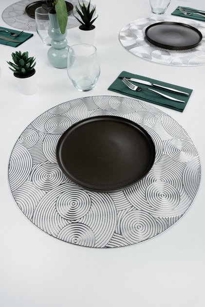 6-Piece Round Patterned Supla American Service 38 cm (6 Pcs) Runner Home Tableware Kitchen Dining Decoration