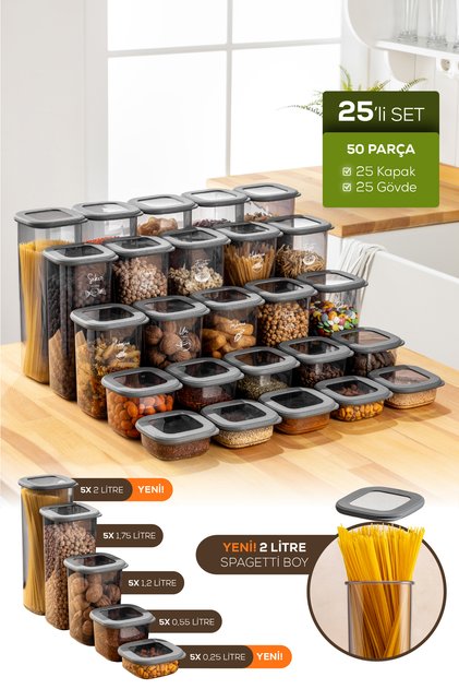 25-piece labeled lux airtight food and spice storage container set - anthracite