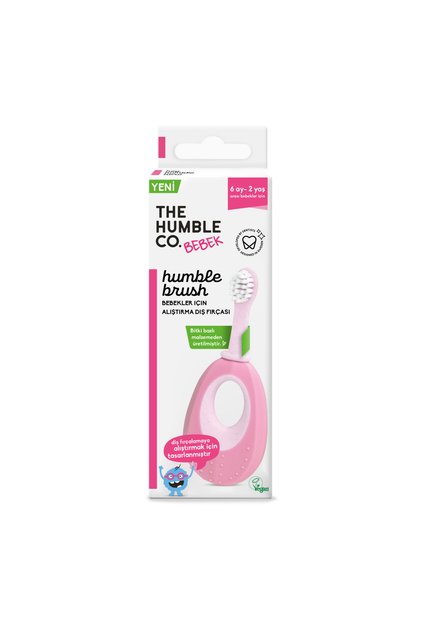Humble Brush Bitki Bazlı Bebek Alıştırma Diş Fırçası (Pembe) 0.12mm Ultra yumuşak fırça kılları, Bitki bazlı damak kaşıma yüzeyli, 6-24 Ay arası