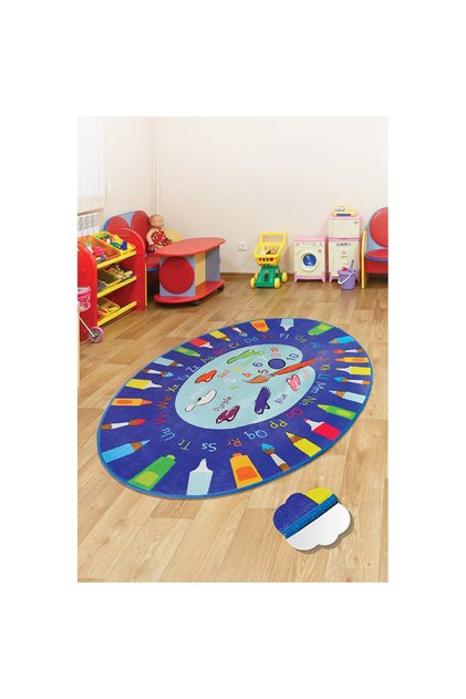 Covor pentru copii antiderapant, oval, 140X190, alfabet 1, multicolor, poliester