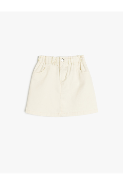Cotton High Waist Elastic Waist Pocket Detailed Skirt