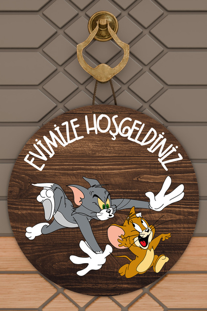 Modern Kapı Süsü Ahşap Tom ve Jerry Kaçan Dış Mekan Kapı Süsü