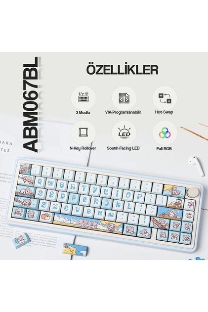 ABM067 Nebula Programlanabilir Esports RGB Mekanik 3 Mode Kablosuz Klavye (MAVİ)