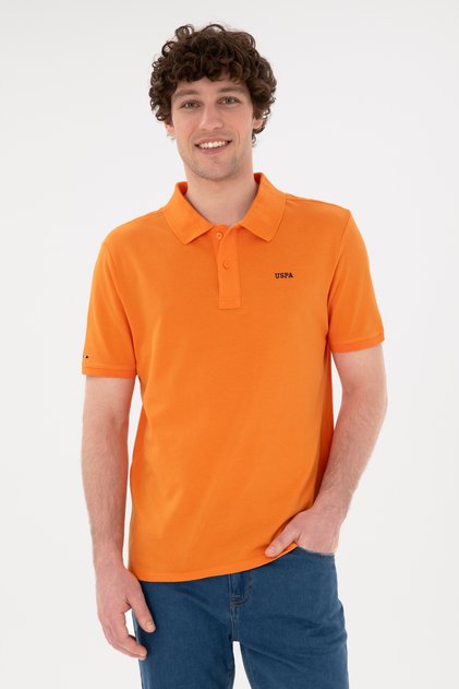 Men's Regular Fit Polo Collar Orange Basic T-Shirt 50284641-VR051
