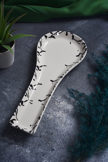 Ceramic Marble Pattern Dirty Spoon Holder Countertop Ladle Spoon Coaster