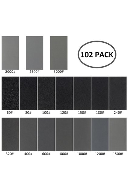 black 102Pcs Wet Dry Sandpaper Assortment Abrasive Paper Sheets 60 To 3000 Grit For Automotive Sand
