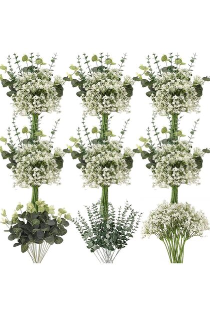 30 قطعة 3 أنواع مختلطة نبات صناعي أوراق الأوكالبتوس BabysBreath زينة عيد الميلاد زهرية للمنزل Ga...