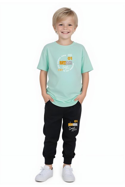Active Leader Printed Boys' Short Sleeve Bottom-Top Suit