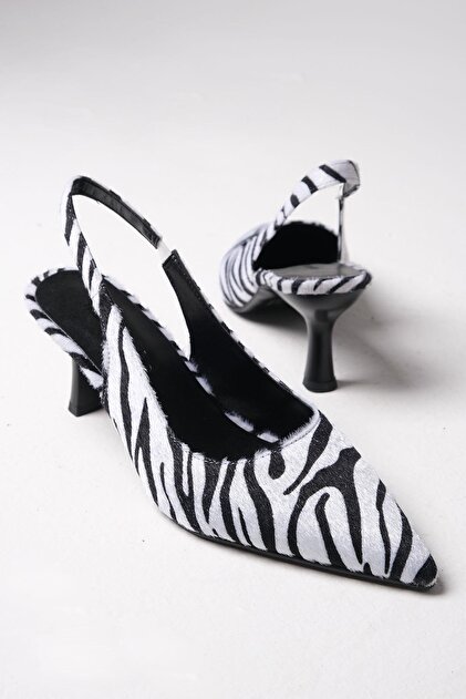 Mio Gusto Winola Beyaz Zebra Desenli Topuklu Kadın Ayakkabı