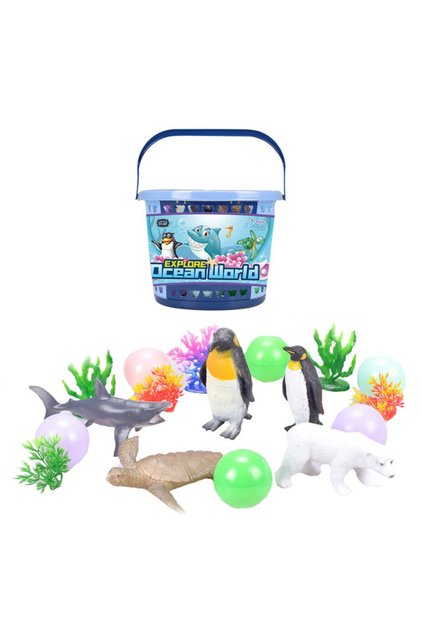 17Pcs Ocean World Bucket Set 5Pcs w/ Marine Animal, 5Pcs Ocean Ball Accessories & 1 Basket