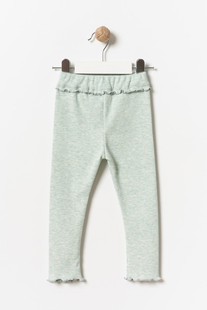 Girl's Ruffle Detailed Leggings Green Melange