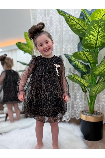 Leopard Print Tulle Balloon Dress Eid Wedding Birthday