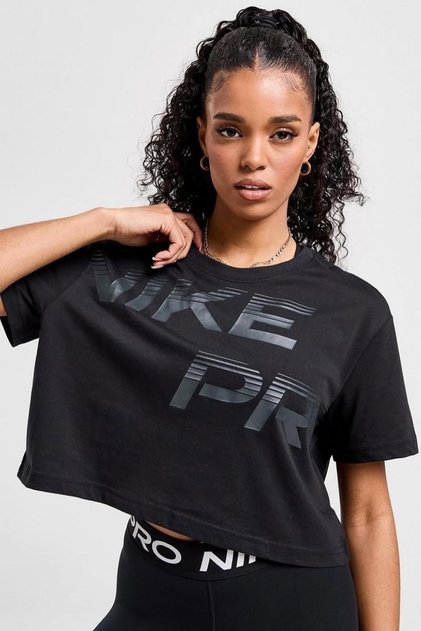 Pro Dri Fit Graphics Loose Fit T-shirt Kadın Crop Büyük Beden Günlük Tişört Siyah