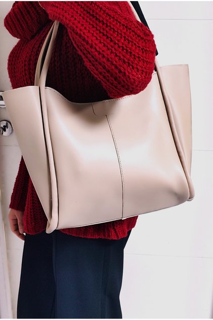 Original Large Volume Stainless Zippered Luxury Soft Leather Double Handle Large Women's Bag