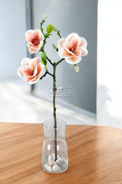Yapay Çiçek 3lü Islak Manolya Dalı 55 cm Somon