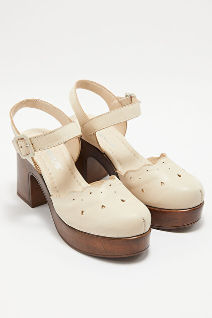 Beige Colored Women's Heel Leather Sandals - 2217001 Y