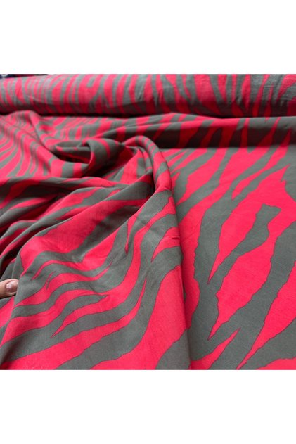 Ayrobin (AEROBİN) Modal Viskon Kumaş Çift En Zebra Desen Bordo