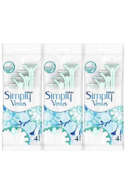 Gillette Women's Bag Venus Simply 2 Blades 4 Pack Refills X 3 Pcs