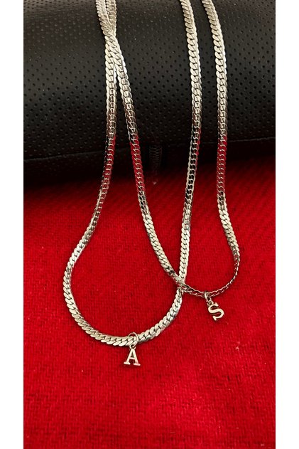 2-Piece Double Italian Letter Detailed Stainless Steel Love Necklace Elegant Stylish Unisex