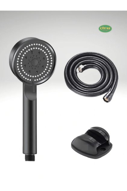 Black Three Pieces 5 Functions Hose and Hose Connector Shower Set