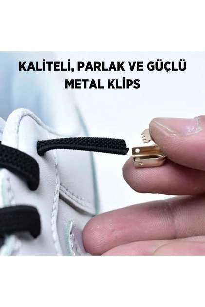 Paslanmaz Metal Klipsli, Gösterişli, Bağlanmayan, Pratik, Elastik, Ayakkabı Bağcığı, (1 Çift)