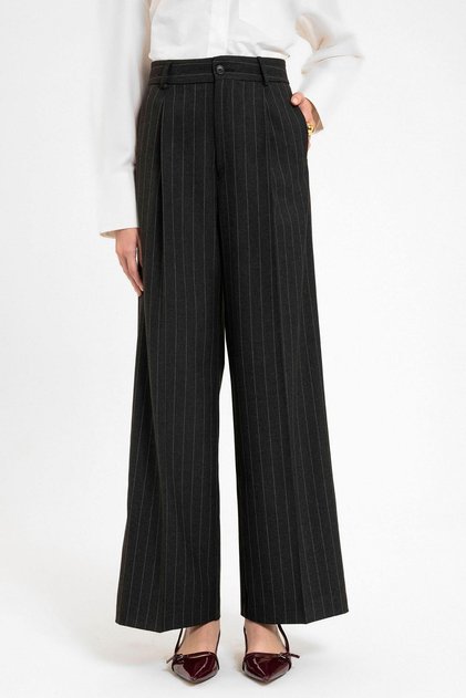 Women's High Waist Pleated Striped Trousers