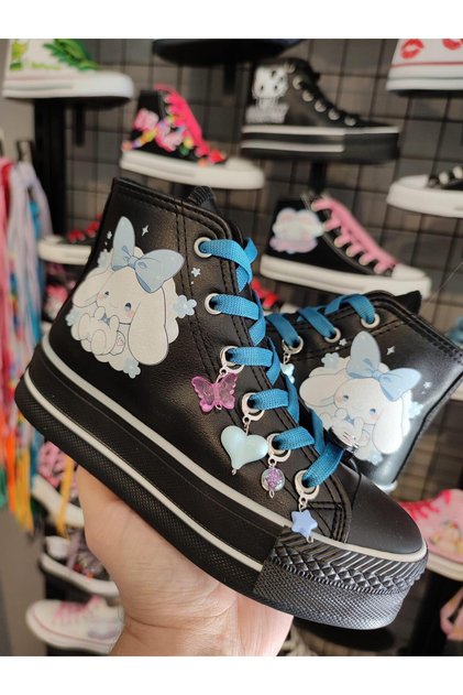 Cinnamaroll Printed 3D Decorated Leather Waterproof Ankle Black Sports Shoes Sneaker