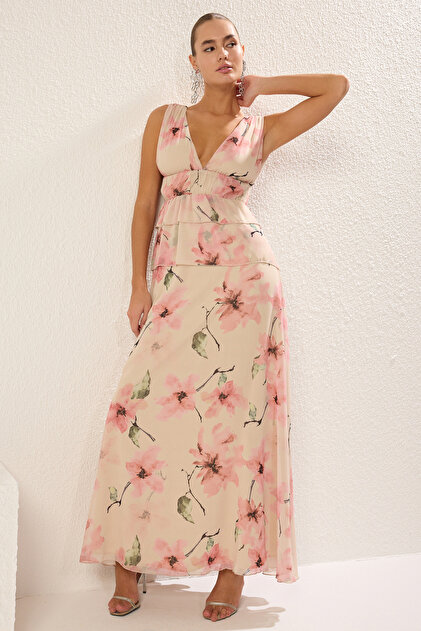 Trendyol Collection Multi Color Lined Chiffon Woven Maxi Evening Dress  Night Graduation Dress Tprss25Ae00041- Trendyol