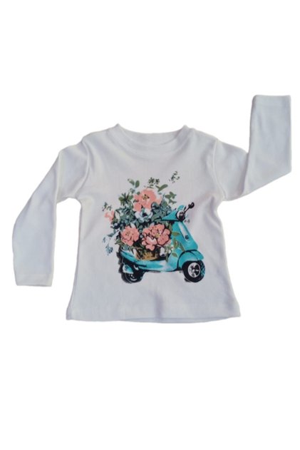 Kız Çocuk Bisiklet Yaka Çiçek Baskılı Sweatshirt