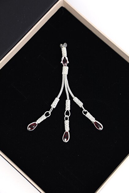 Special Design 3 Knitted Red Zircon Stone Hand Knitted Kazaz İmame Tassel