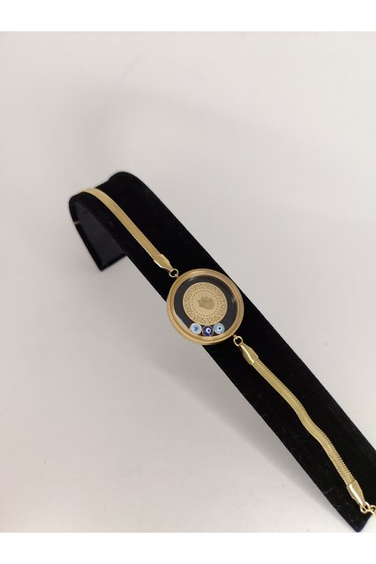 Italian Chain Fanos Bracelet With Quarter Into Opening Non-Tarnish Steel Gold Color
