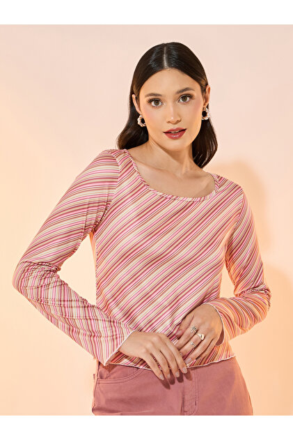 Striped Round Neck Long Sleeve Knit Top