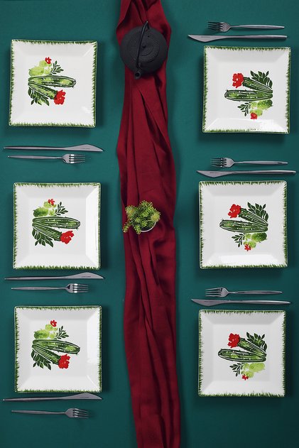 Set of 6 Stylish Design Handmade Cactus Pastry Plates Presentation Set Serving Plates Dessert Plate 20cm