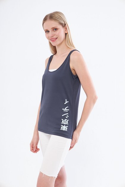 Athlete's Tank Top with Thick Straps, Chinese Print, Anthracite Color