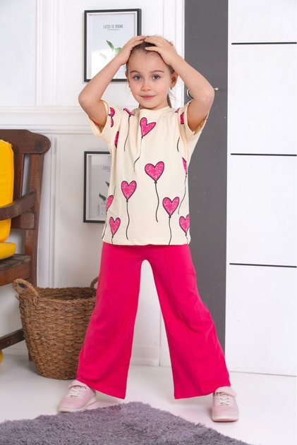 Spanish Leg Leggings Pants Heart Printed Oversize Tshirt Girls' Bottom Top Set
