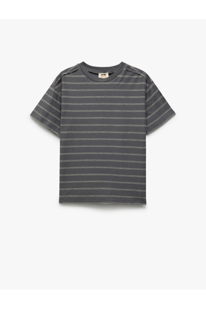 Cotton Crew Neck Short Sleeve Oversize Stripe T-Shirt