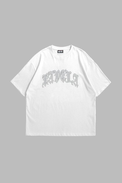 Favela Stone Printed Oversize Unisex White Tshirt
