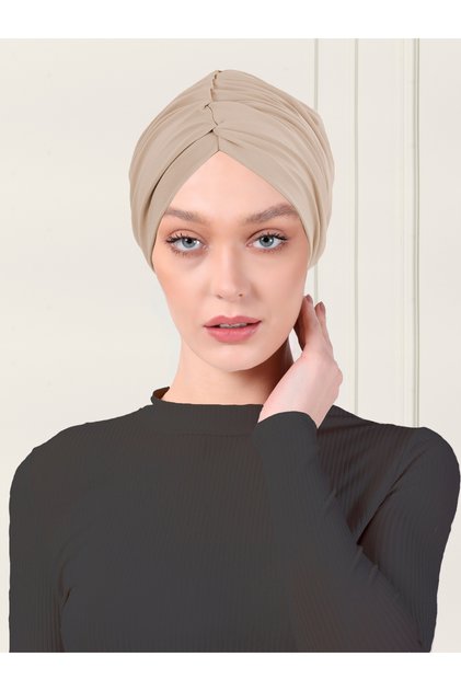 Plain Drawstring Practical Hijab Bonnet - Beige